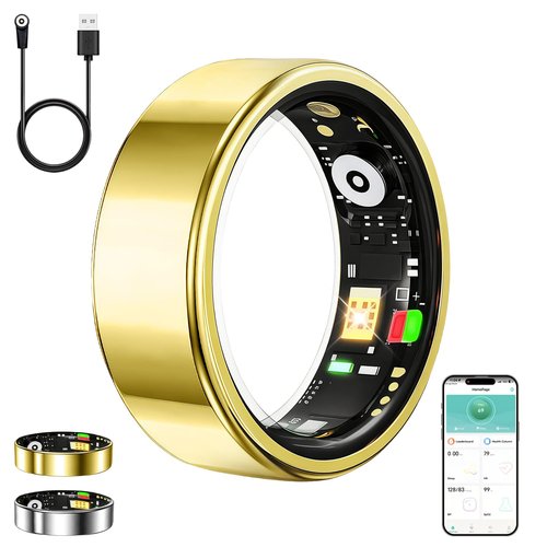 Smart Ring for Women Men,Birthday Gifts for Women Men - Health & Activity Tracker with Heart Rate,Sleep Monitoring/Blood Oxygen/Motion Tracking,Waterproof & No Subscription Required Gold 9