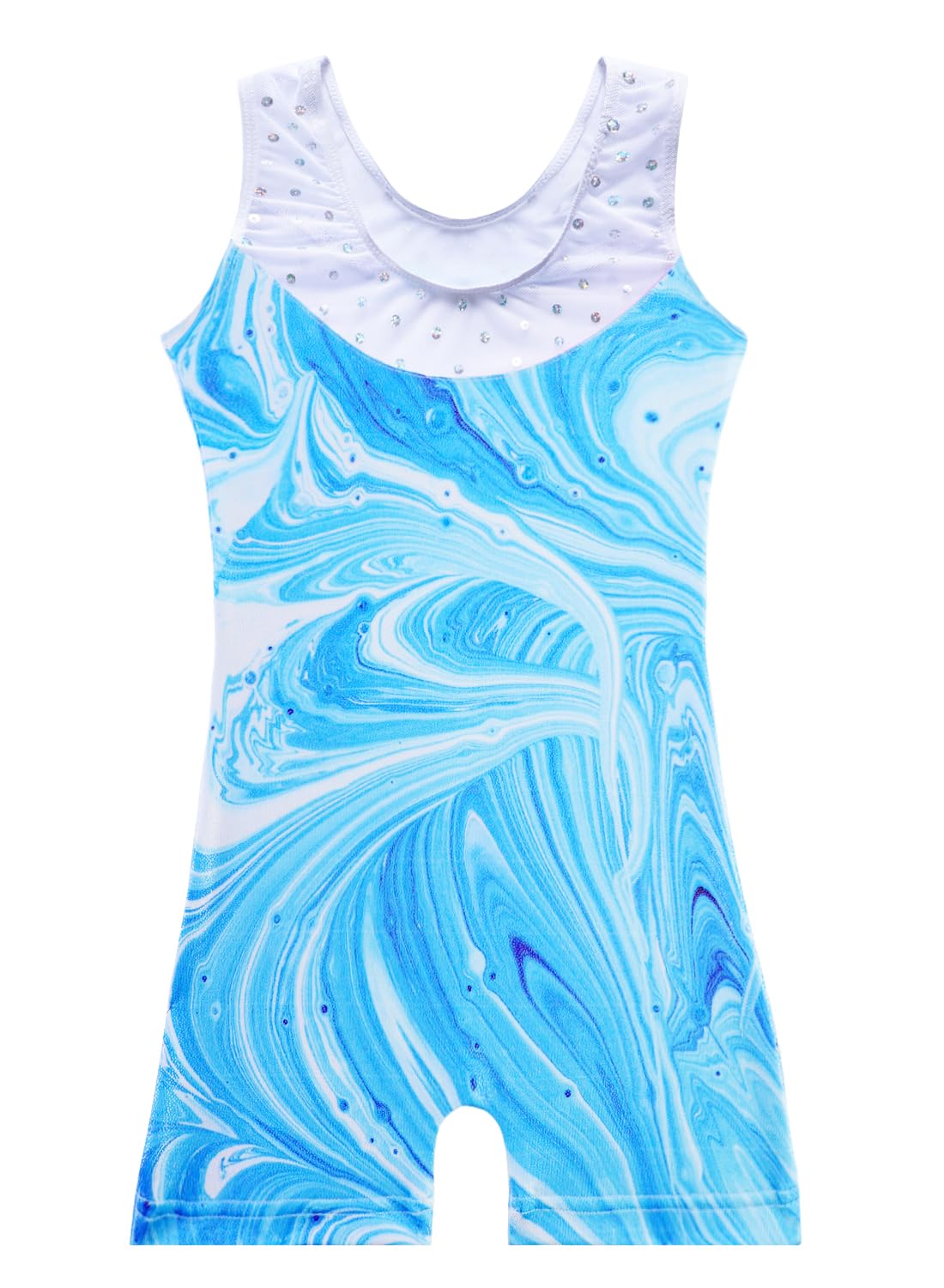 Belovance Toddler Leotards for Girls Gymnastcis Dance Outfit 5-6 Kid Sleeveless Sparkle Blue Marble Biketard (Blue Marble, 5/6 Years)