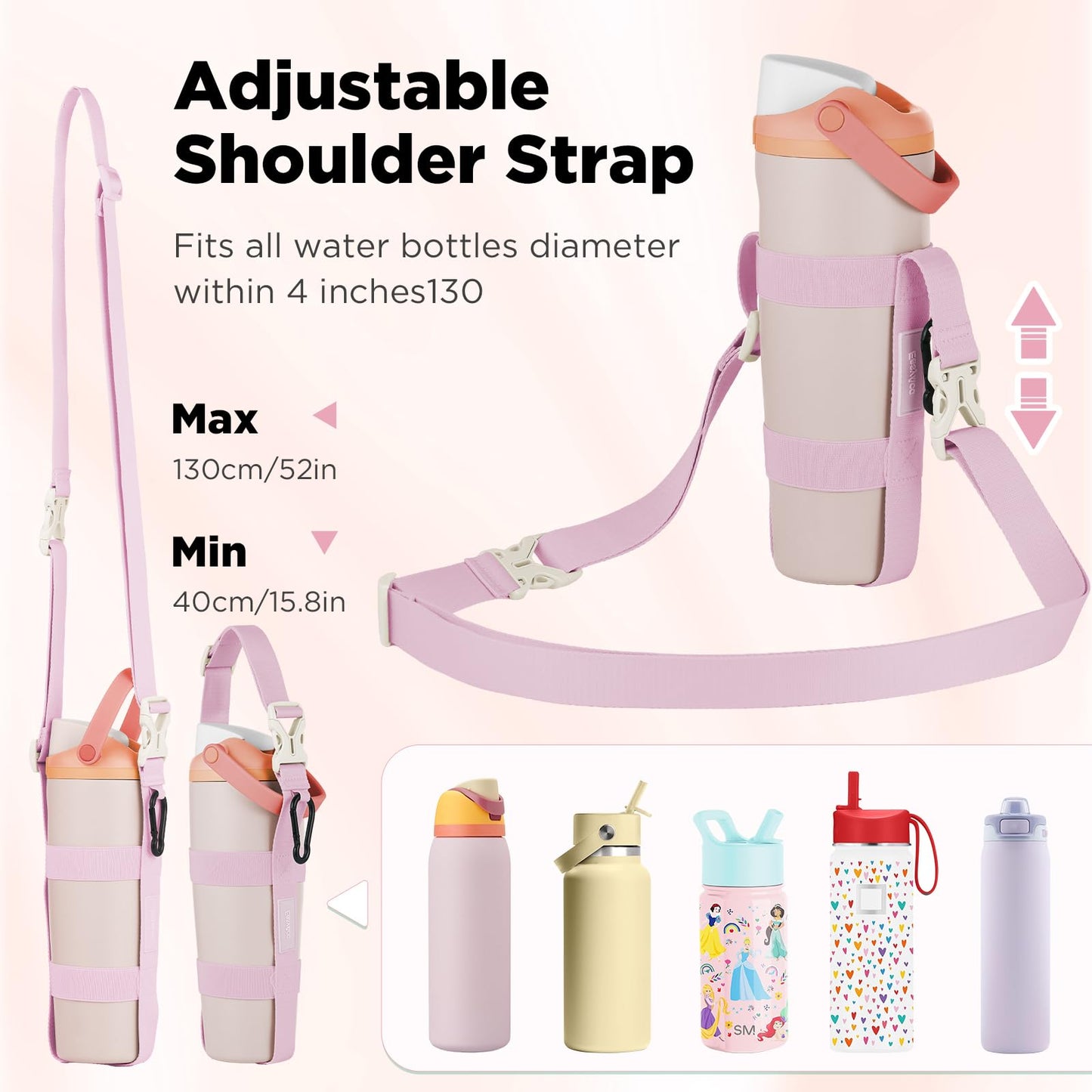 EasyAcc Water Bottle Holder Strap Sling, for Owala FreeSip 24 32 40 oz, Hydro Flask, Cirkul, Yeti, Stanley Flip, Universal Water Bottles, with Carabiner, for Walking Curise Travel (Bottle Excluded)