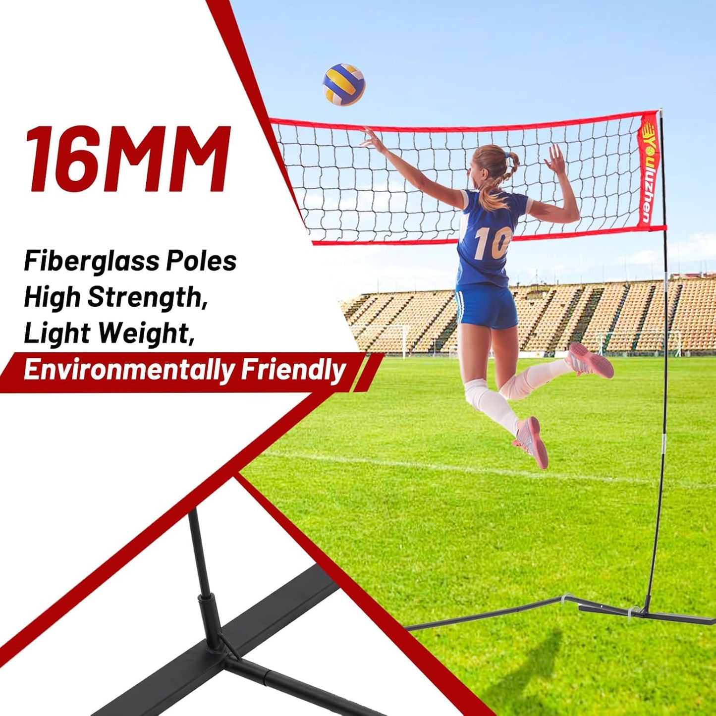 12FT Portable Volleyball Net for Backyard - Freestanding Beach Volley Ball Set Height Adjustable with Carry Bag, Outdoor/Indoor Practice Nets Training Equipment for Hitting or Serving Drills