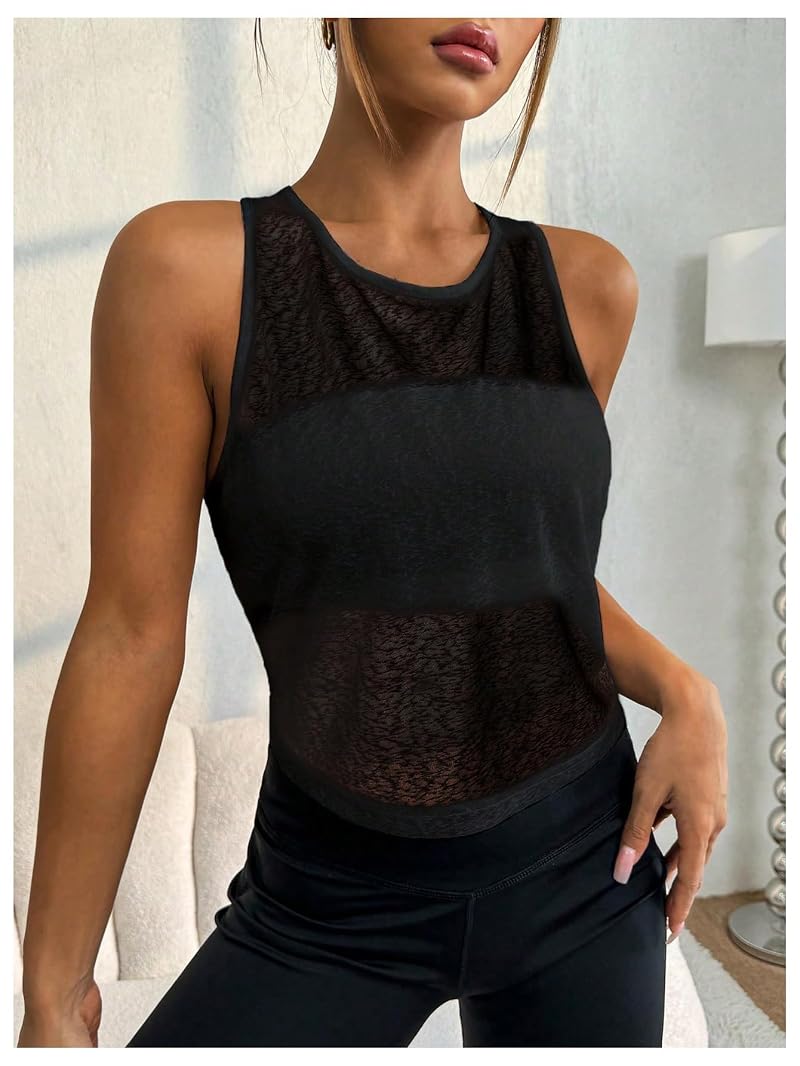 OYOANGLE Black Small Open Back Crop Tank Top for Yoga & Workout