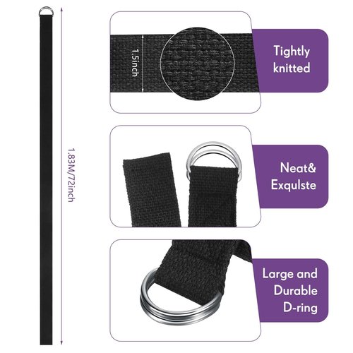 Jerify 10 Pcs Yoga Strap for Stretching Bulk 6ft Exercise Stretch Band with Metal D Ring Adjustable Pilates Non Elastic Yoga Stretch Belt for Women Men Physical Fitness Gym Workout Dance(Black)