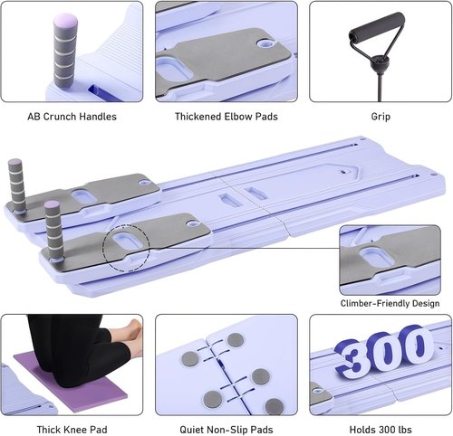 Pilates Board - 2025 Pilates Reformer Set for Full Body Workouts, Foldable Ab Core Trainer Board, Multi-Purpose Pilates Board for Home with Resistance Bands, Ideal for Women & Men (Purple, L)