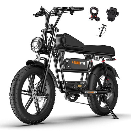 T73 Retro Style Electric Bike for Adults,1000W Motor 48V 15.6AH Removable Battery Off-Road Electric Dirt Bike,30 MPH Ebike with 20"x4 Fat Tires, 7-Speed Gears Dual Hydraulic Brake & Full Suspension