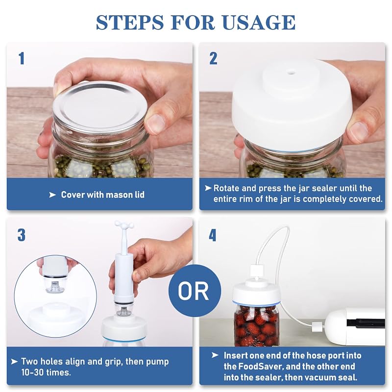 Mason Jar Vacuum Sealer Kit with Manual Pump & Lid Opener for Wide & Regular Mouth Jars
