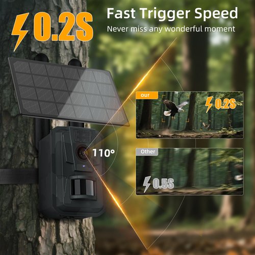 Trail Camera with Night Vision Game Cameras : 4G Cellular Trail Cam with Motion Activated Waterproof - Wildlife Camera with Solar Panel for Outdoor Deer Monitoring and Property Security with 32GB Card