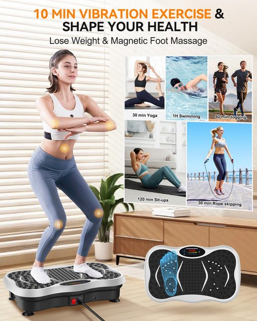 Vibration Plate Exercise Machine for Lymphatic Drainage, Vibration Plate with Bluetooth and LED Display for Women Men 120 Speed Levels Vibrating Equipment for Weight Loss Workout Equipment for Home
