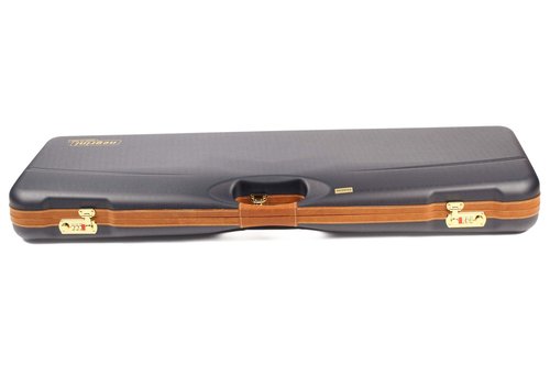 Negrini Deluxe O/U Shotgun Case – Airline-Approved Hard Case for 1 Shotgun + 1 Extra Barrel – Leather Trim – Navy/Grey – 1653LX/5005
