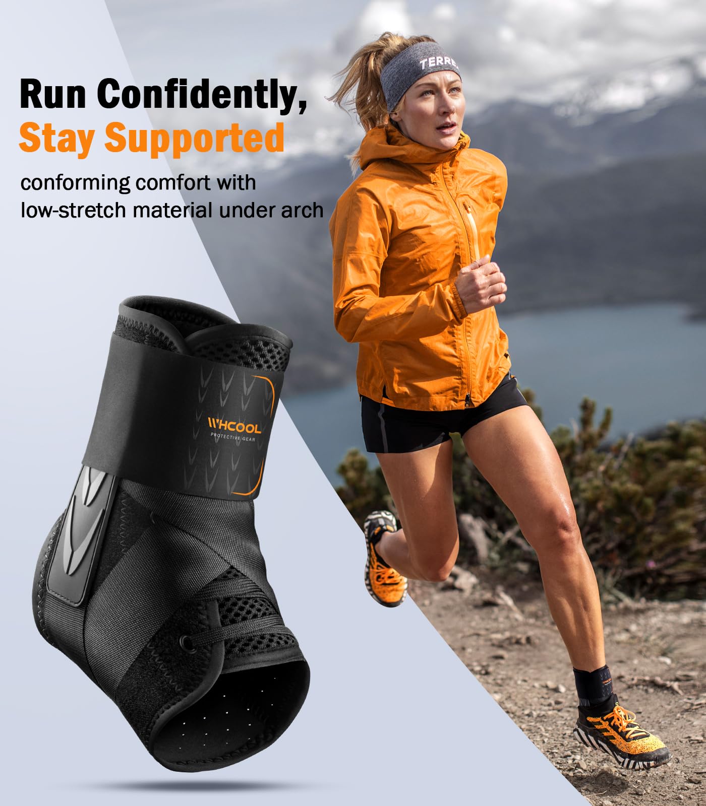 WHCOOL Slim-Fit Ankle Brace for Sprained Ankle, Quick Lace Up Ankle Support for Women Men with 2 Auto-Shaped Pads, Air Fabric Cool Ankle Stabilizer for Injury Recover, Running,Sports, L(13”-14”)