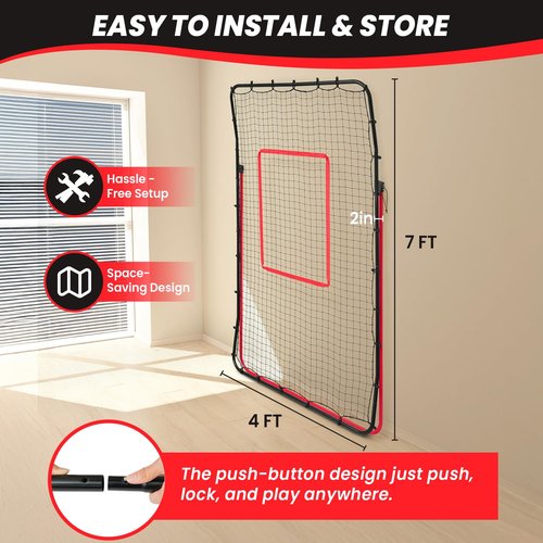 BAGAIL Volleyball Rebounder Net 7x4 Ft, Bounce Back Volley Ball Net with Adjustable 5 Angles and High-Tension Net, Ball Return Training Equipment for Lacrosse, Baseball & Soccer Practice - Red