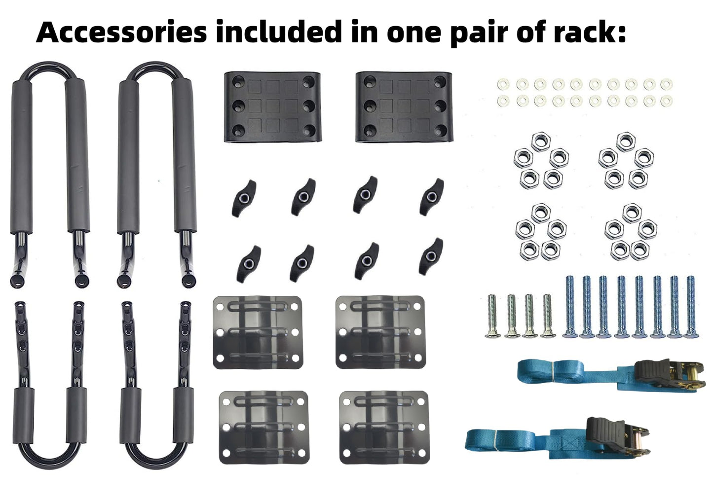 2-Pack Kayak Roof Rack Carrier - Heavy-Duty J-Style Crossbar Mount for Kayak/Canoe/Surf Ski (75lb Capacity), Includes 4 Ratchet Tie-Down Straps & Rust-Resistant Hardware (Fits Square/Oval/Flat Bars)
