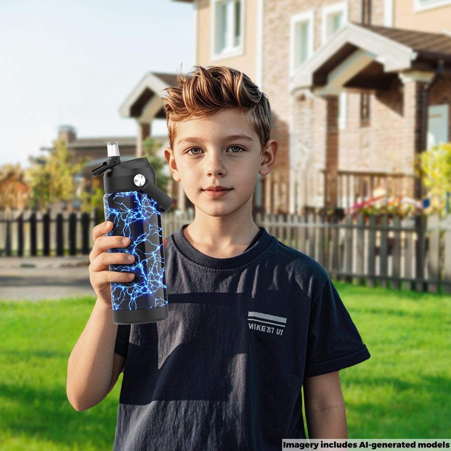 Monster Trucks Boys Water Bottle with Straw,18 oz Kids Insulated Cups with Stainless Steel Leak Proof for School,Sport&Travel