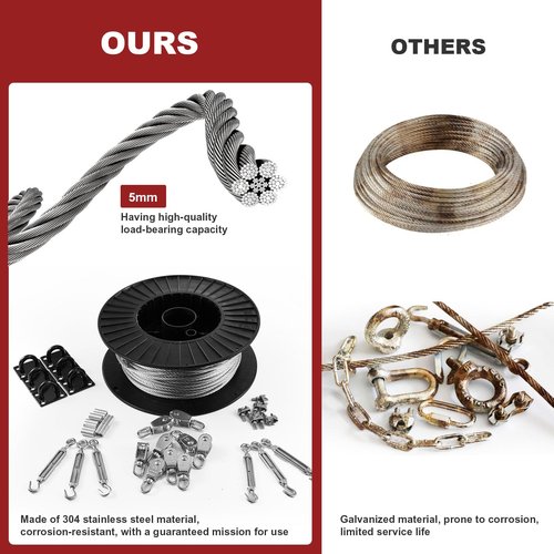 RIIFRILY Batting Cage Netting Wire Tension Kit Retractable Batting Cage Cable Kit Suspension, DIY Batting Cage Indoor and Backyard Design, Batting Cage Frame Kit （35FT）