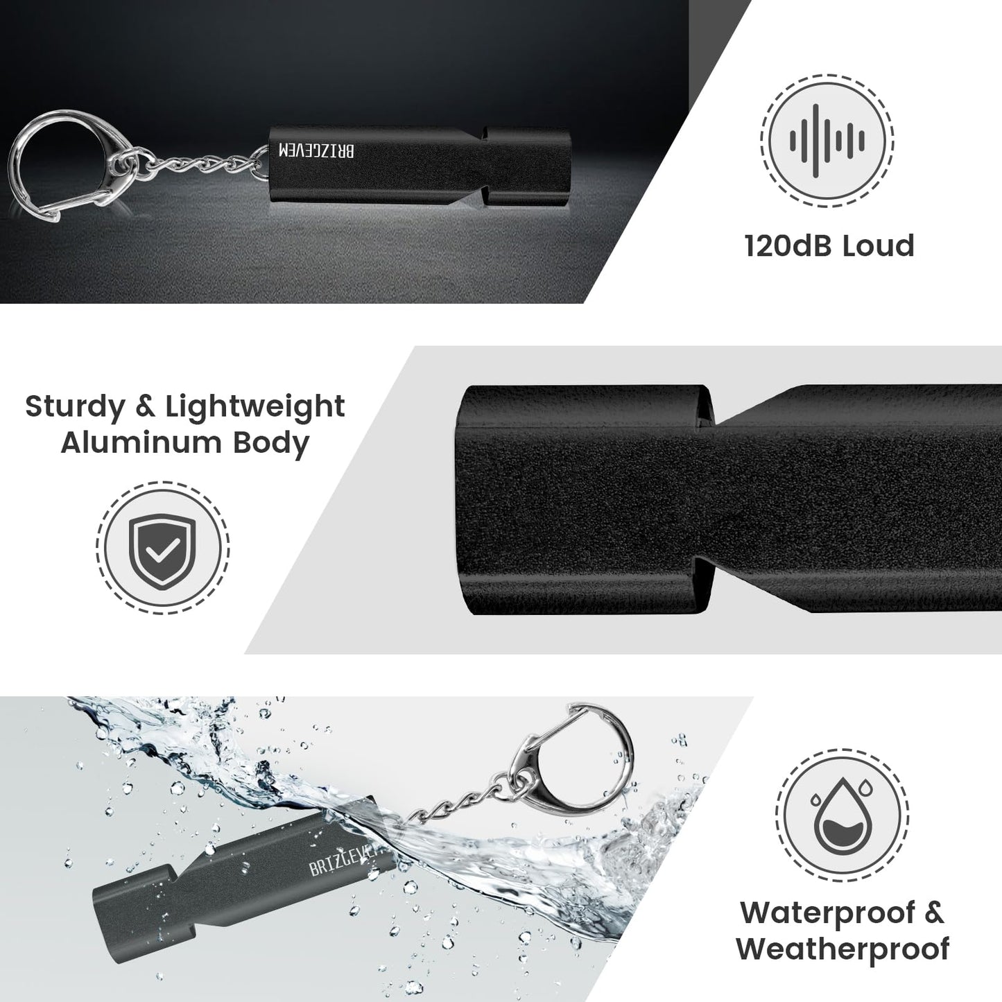 BRIZGEVEM 120dB Aluminum Emergency Survival Whistle with Lanyard & Keychain