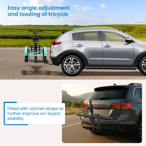 H&ZT Fat Tire Trike Hitch Rack for SUV Truck RV, Heavy-Duty Foldable Bike Carrier for 3-Wheel Bicycles, Fits 5" Wide Tires, 170 lbs Capacity, Rear Platform Rack for Adult Tricycle