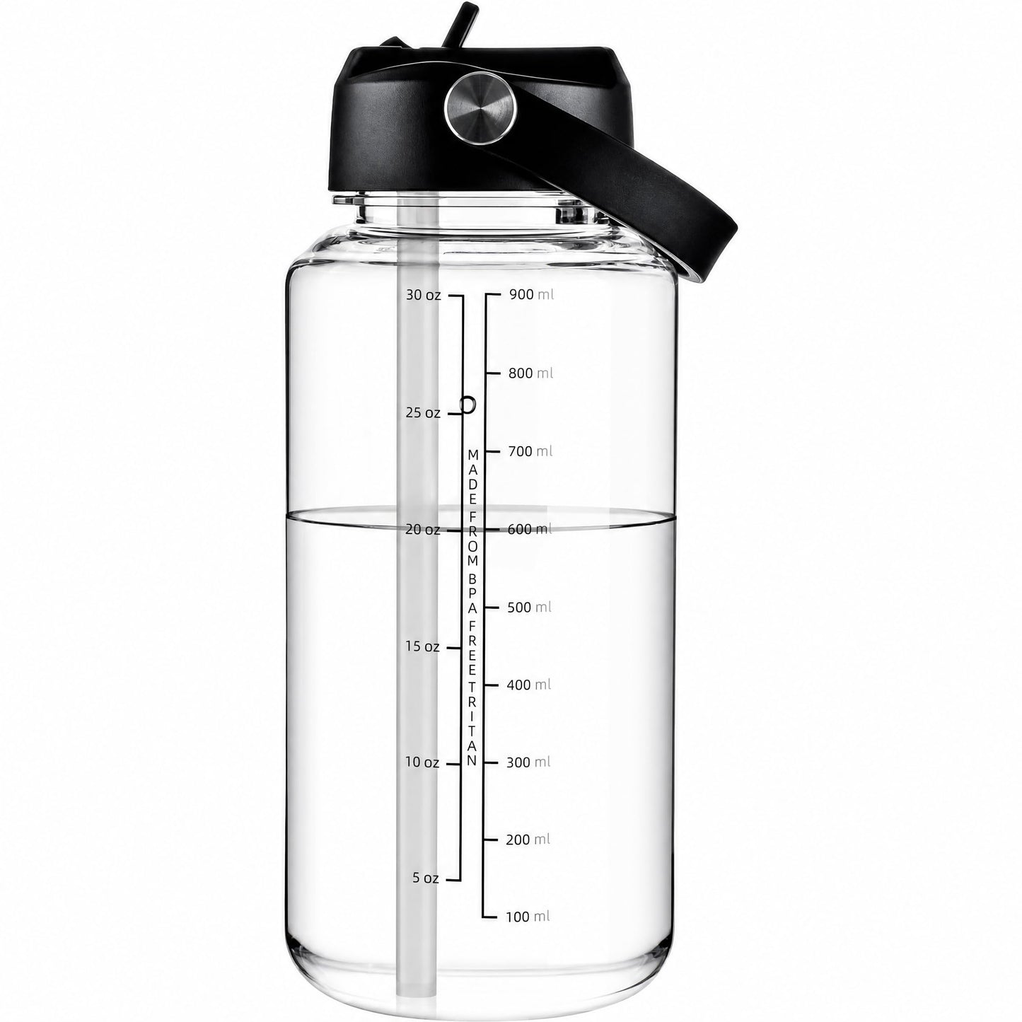 OLDLEY 32oz Water Bottle with Straw,Leakproof Tritan Clear Bottle with Marked Bottle and Carry Handle, BPA-Free Wide Mouth Reusable Sports Water Bottle for Gym,Hiking, Camping, Travel, Workout,Clear