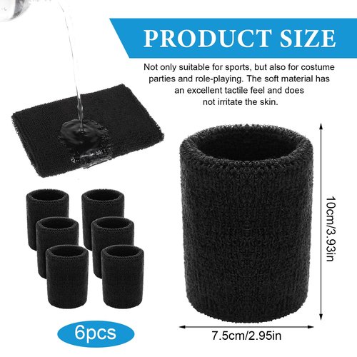 Wrist Sweatbands Tennis & Gymnastics Wristbands for Grips & Sport, 6 Pcs 4 Inch Wrist Bands Elastic Sports Wristbands for Football Running Men Women Black