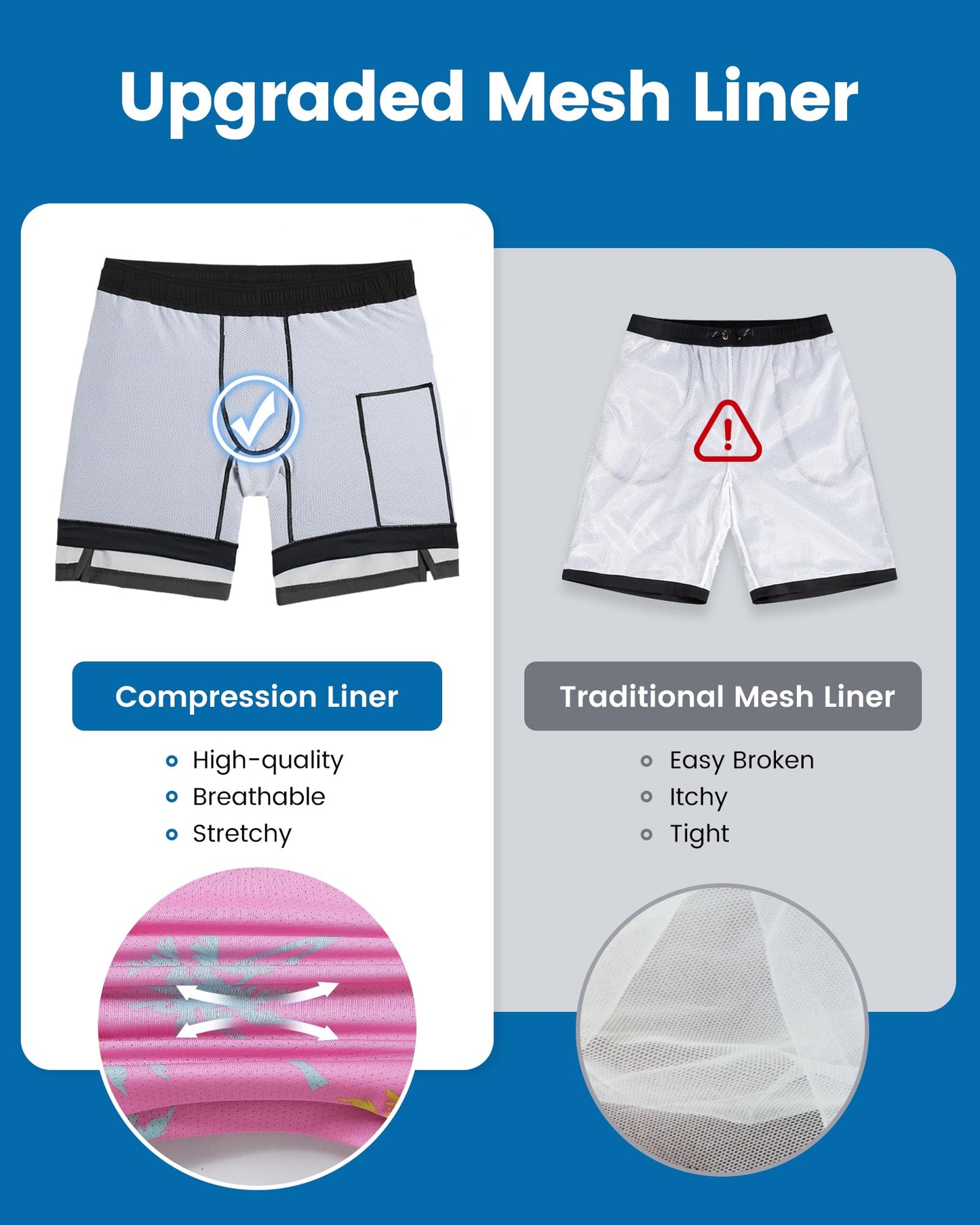 maamgic Mens Swim Trunks with Compression Liner 7 Inch Inseam Mens Bathing Suit Quick Dry Swimming Trunks Swimsuit Palmtree Black Pink Medium