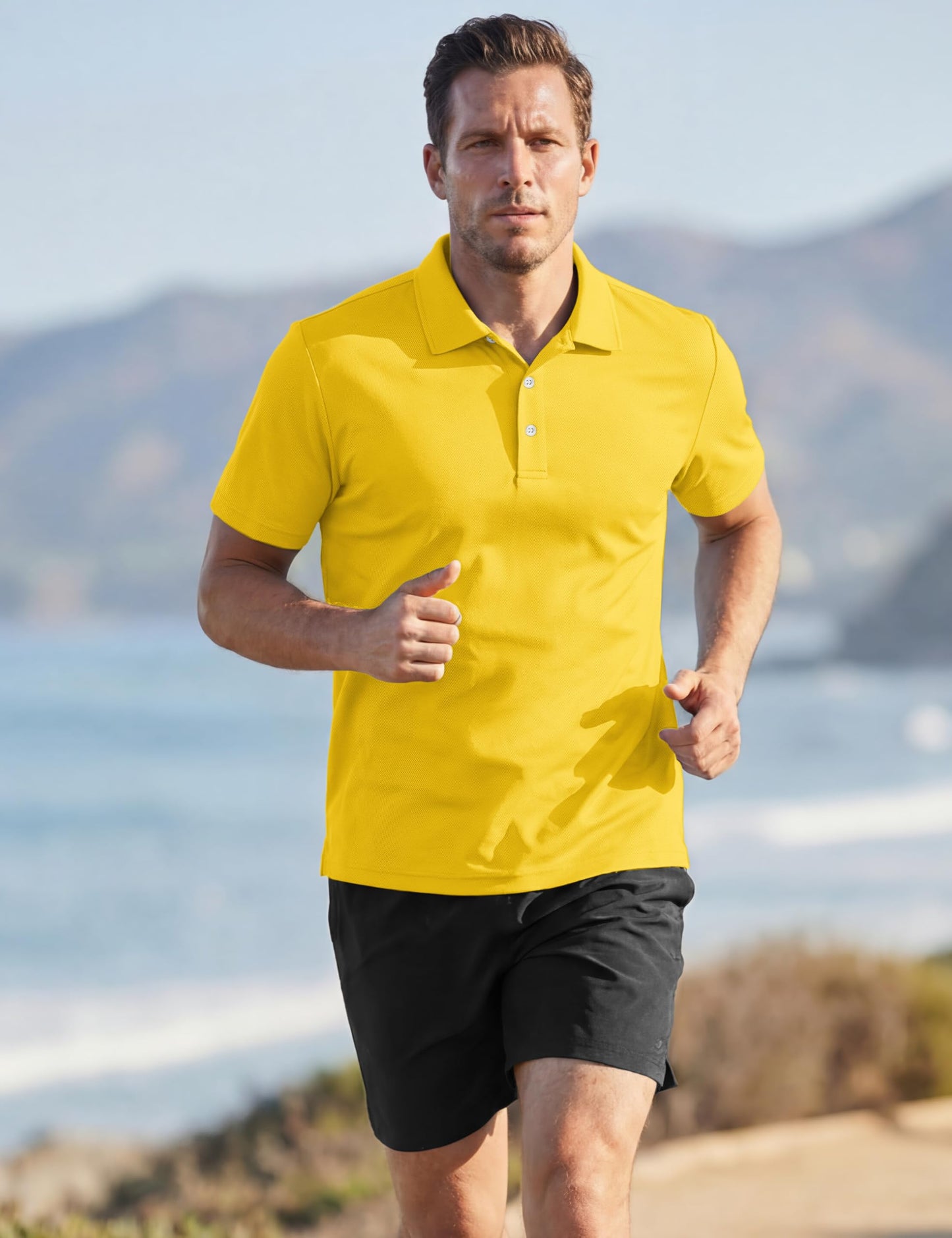 TACVASEN Mens Golf Shirt Dry Fit Mens Polo Shirts Short Sleeve Performance Golf Polos for Men with Collar Work Shirts Yellow, S