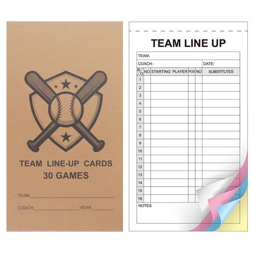 IWIZPRINT 2-Pack Baseball/Softball Lineup Cards, 30 Games per Book(Total 60 Sheets),16 Player Roster Lineup Sheet, 4-Part Carbonless