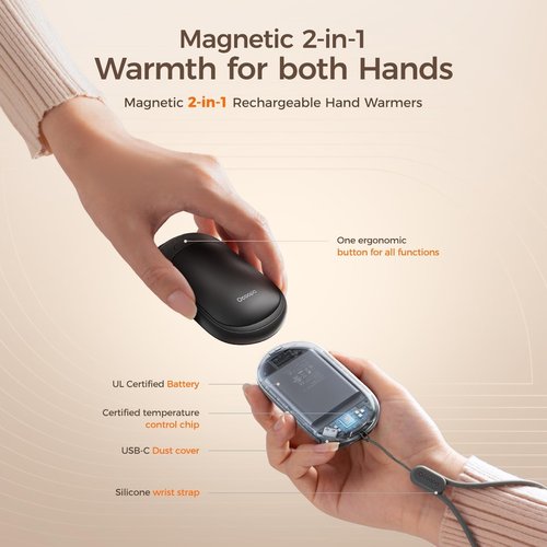 OCOOPA Magnetic Hand Warmers Rechargeable 2 Pack, Fast-Heat, UL Electric Portable Pocket Heater, Ultra-Thin Gloves, Hunting Accessories, Golf, Camping Gear, Women Purse Must Haves, Men Gifts, UT3 Lite