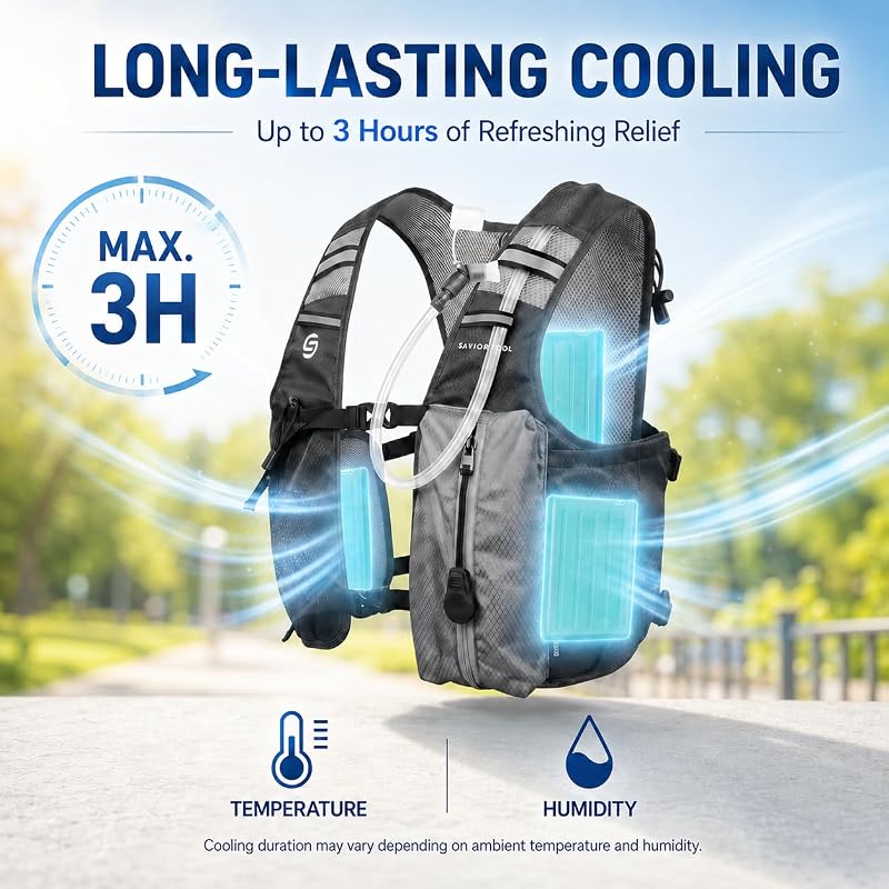 Savior Cool Cooling Hydration Vest with 2L Bladder & 3 Removable Packs - Charcoal Gray