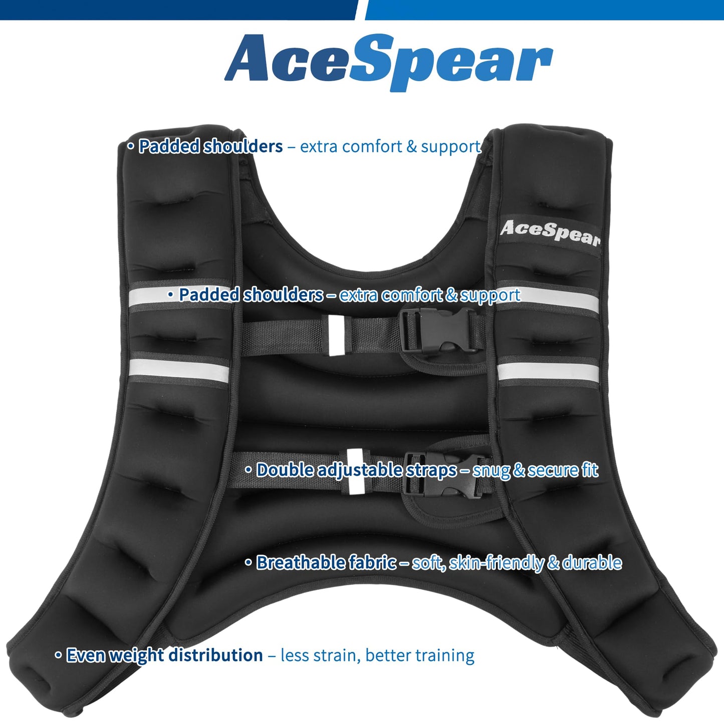 AceSpear Weighted Vest for Men Women 10lbs/14lbs/18lbs/24lbs Body Weight Vest for Running Walking Strength Training Workout (Black, 16 lbs)