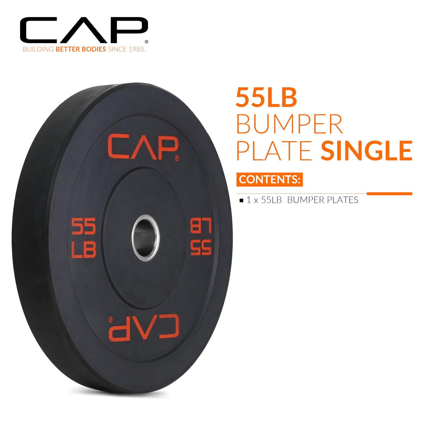 CAP Economy 55 lb Single Olympic Bumper Plate, Medium Bounce Rubber Weight Plate with Steel Hub, 2-Inch Olympic Barbell Compatible for Strength Training, Weightlifting & Home Gym Workouts