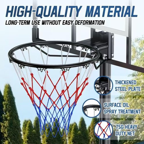 Airjam Basketball Rim, 18" Replacement Wall Mounted Outdoor Basketball Hoop, Heavy Duty Solid Steel, Double Spring Basketball Hoop Rim with All Weather Net for Indoor and Outdoor Hanging, Black