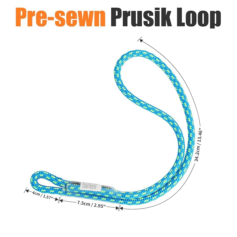Prusik Loop 8mm Pre-Sewn 18 Inch Rope for Climbing - 24kN MBS, Blue Variation
