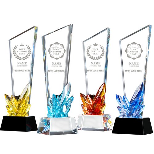Personalized Crystal Trophy Award Custom Engraved Trophies Customized Crystal Awards with Text Logo Employee Appreciation Company Anniversary Retirement Gifts (Elegant)