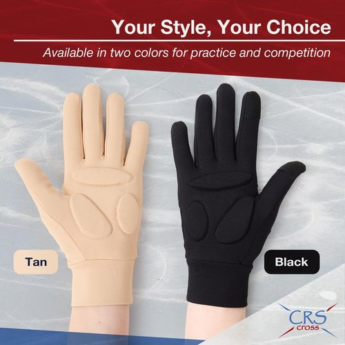 CRS Cross Padded Ice Skating Gloves. Warm Padded Protection for Figure Skating Testing, Practice, Dance Competitions, Roller Skaters and Cheerleading. (Black, Ladies Small/Medium)