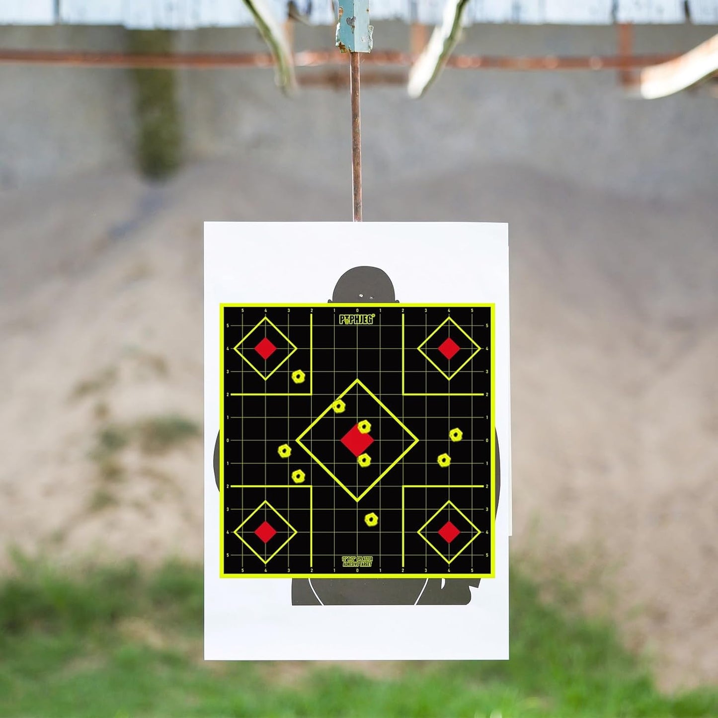 12x13 Inch Splatter Adhesive Fluorescent Yellow Shooting Target Stickers - Compatible with Handguns, Rifles, BB Guns, Airsoft, Pellet Guns (10/25/50 Pack)