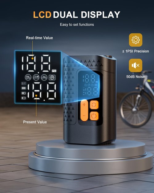 Electric Bike Pump, 160PSI Mini Bike Tire Pump, 4X Fast Bicycle Pump with Digital Pressure Gauge, Bike Air Pump with Presta Valves for Mountain Bike, Moto, Road Bike, Car and Balls