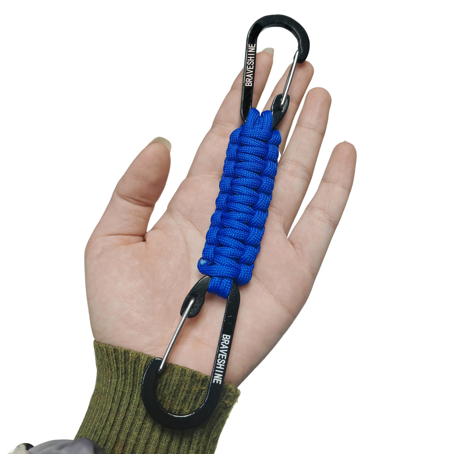 BRAVESHINE Carabiner Keychain Hook with Paracord Strap - 2 Pack Blue D Ring Key Clips Para Cord Lanyard Hanger Stroller Hooks Holder for Water Bottle, Belt Loop Keys, Backpack, Boys, Girls, Men, Women
