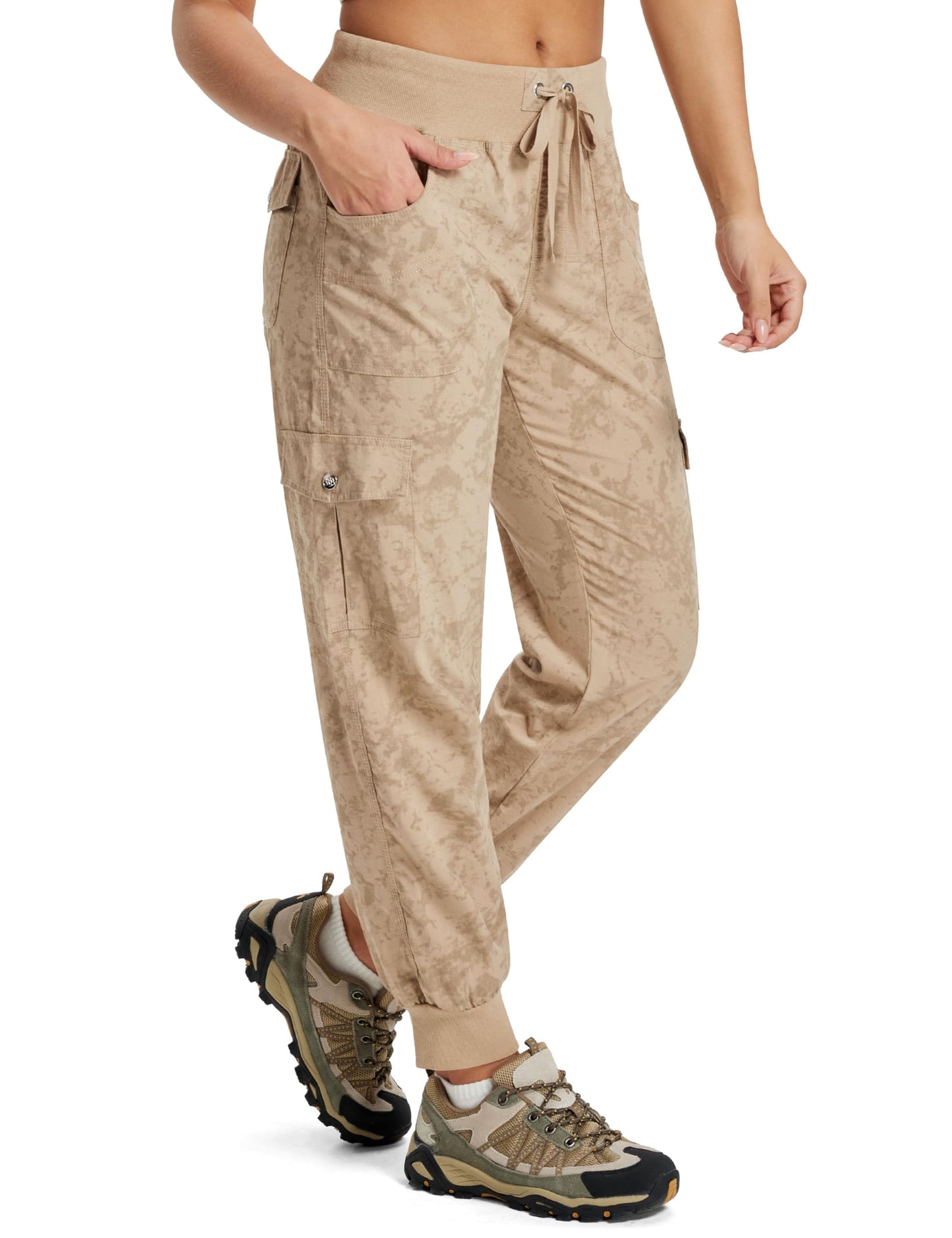 MoFiz Hiking Cargo Pants for Women with Pockets Lightweight Quick Dry Athletic Outdoor Summer Travel Casual Joggers Sweatpants Camouflage Khaki XL