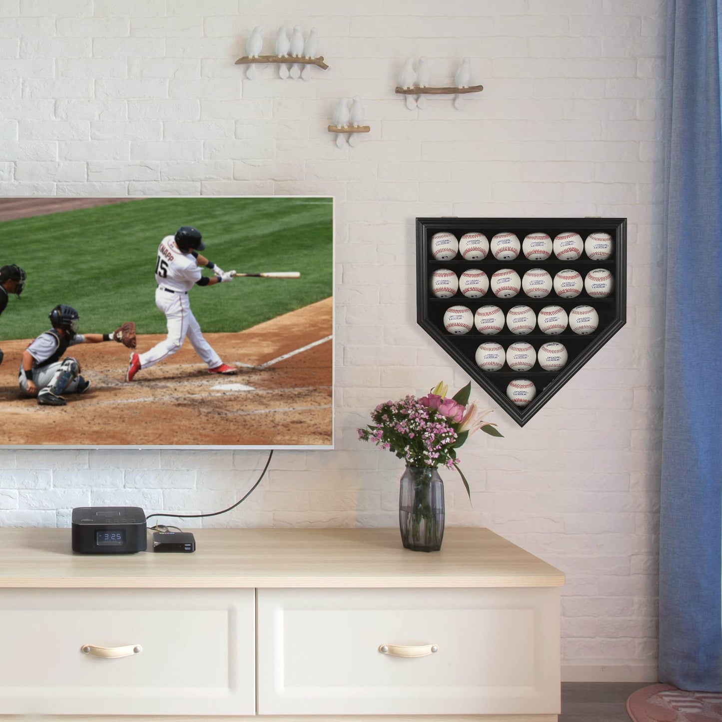 DisplayGifts Baseball Display Case Baseball Holders for Balls Display with 21 Slots Wall Display Box 98% Clear Antifade UV Protection with Gold Locks for Homerun and Collector Autograph Balls
