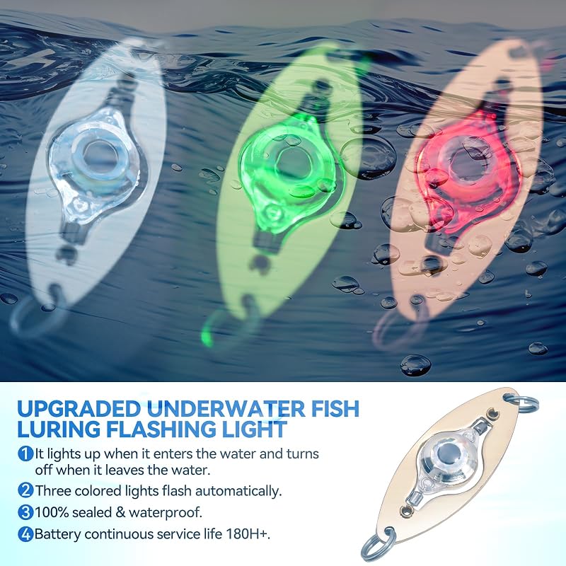 Spoon-L Size LED Underwater Fishing Lures - 5Pcs Deep Drop Lighted Bait Flashers (Fish Eye 360° Flash)