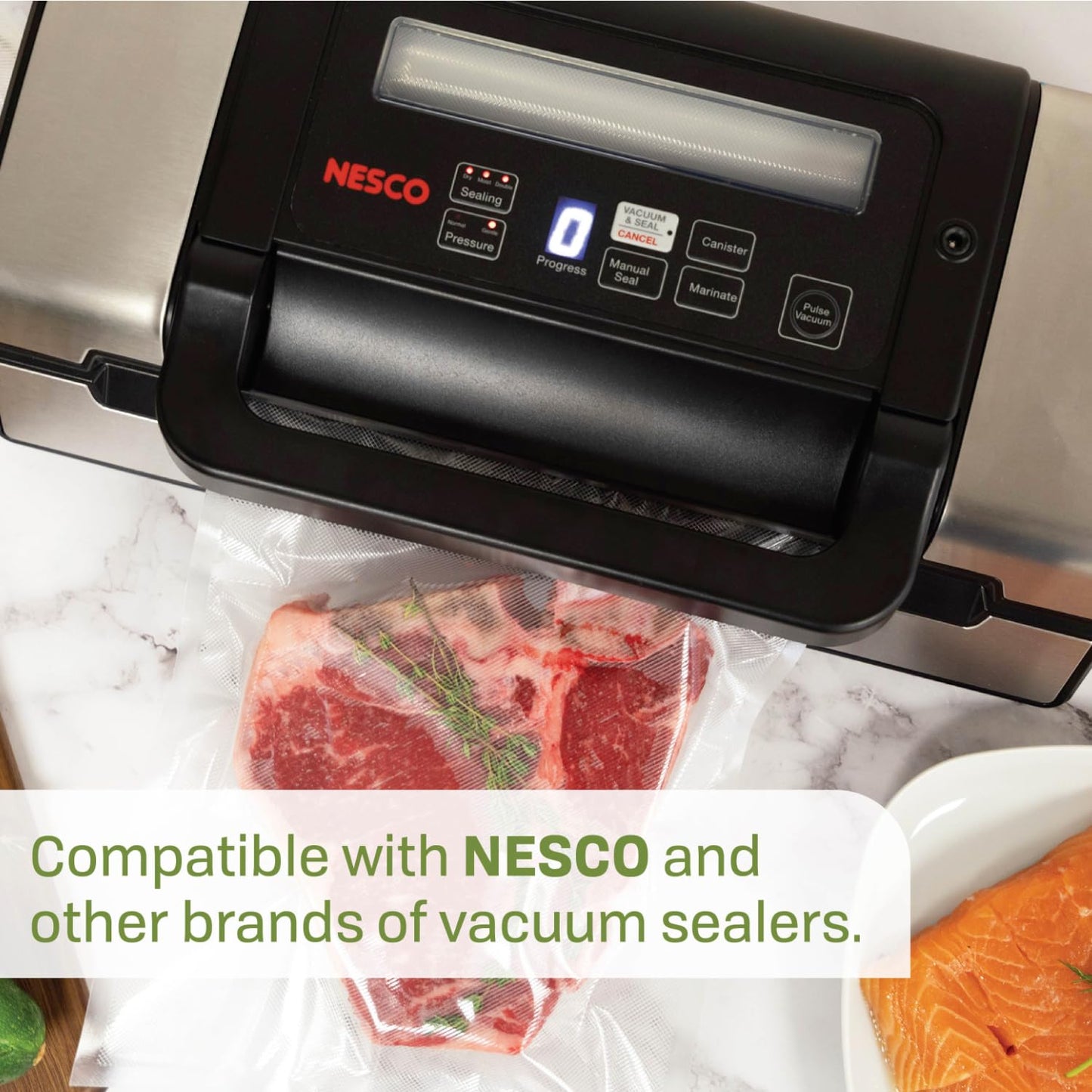 NESCO VS-03R Vacuum Sealer Bags for Home Food Storage, Liquid‑Friendly Bags Safe for Microwave and Sous‑Vide Cooking