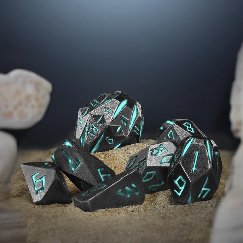 FONVGOGO Dungeons and Dragon Dice of 7, Metal Dice Set D and D Polyhedral DND Dice Set with Cardboard Box Unique Cool Stonehenge Theme RPG Dice for Role Playing Games Gifts (Blue)