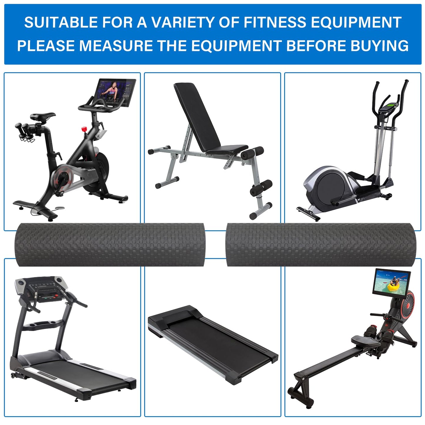 2PCS Non-Slip Mat Rowing, Rowing Machine Bike Mat for Carpet & Hardwood Floors, Exercise Bike Mats for Exercise Equipment (Two Pieces:30 * 12 inch)