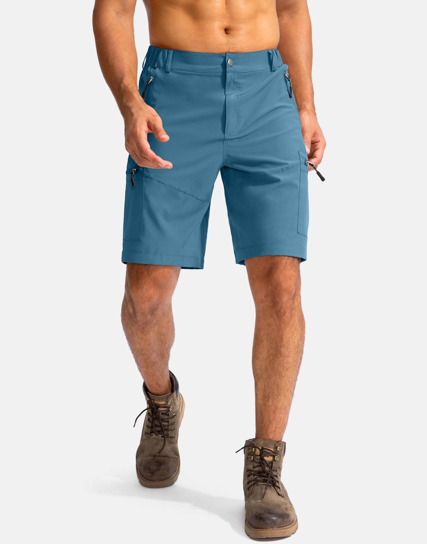 Pudolla Men's Hiking Cargo Shorts 9" Lightweight Outdoor Work Shorts for Men Travel Golf Camping Casual with 5 Zipper Pockets(Sea Blue Large)