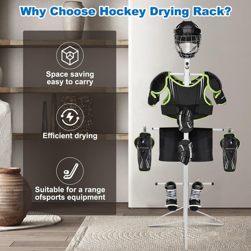 Hockey Gear Drying Rack Metal Sports Gear Storage Dry Rack for Drying and Storing Adult and Child Sports Equipment Hockey Equipment Hanging Clips and Wrist Band Included