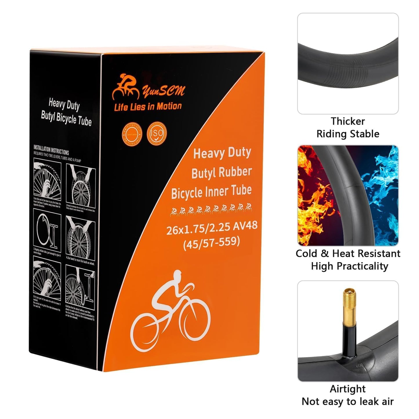 2-PCS 26" Heavy Duty Bike Tubes 26x1.95 26x2.10 26x2.125 AV48MM Schrader Valve 45/57-559 26'' Bicycle Tubes 26x1.75 26x2.0 26x2.25 Compatible with 26x1.75/2.25 Bike Tubes