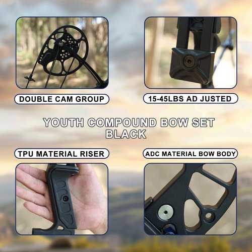 MOYJ Kid Compound Bow and Arrow Set Archery Shooting Practice Outdoor Party Complete Set Adjustable LBS Youth and Beginner 15-45LBS Draw Weight Adjustable (Black)