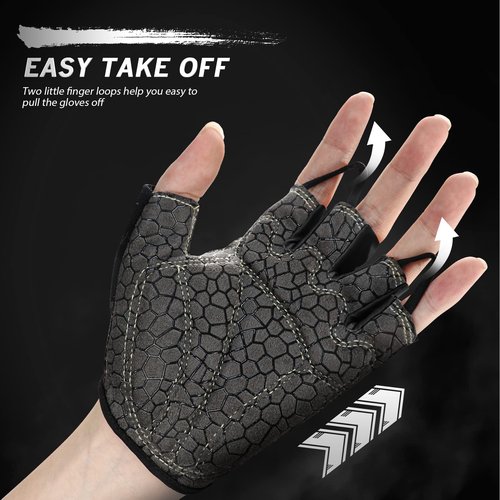 HTZPLOO Bike Gloves - Cycling & Biking Gloves for Men & Women with Anti-Slip, Shock-Absorbing Pad, Light Weight, Nice Fit, Half Finger (Black, Large)