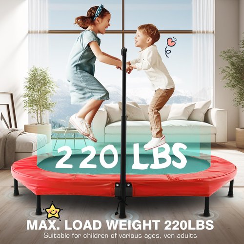 ANCHEER 56" Double Kids Trampoline with Adjustable Handlebar, 220lbs Capacity - Indoor/Outdoor Foldable Jumper for 2+ Users (ASTM Certified)