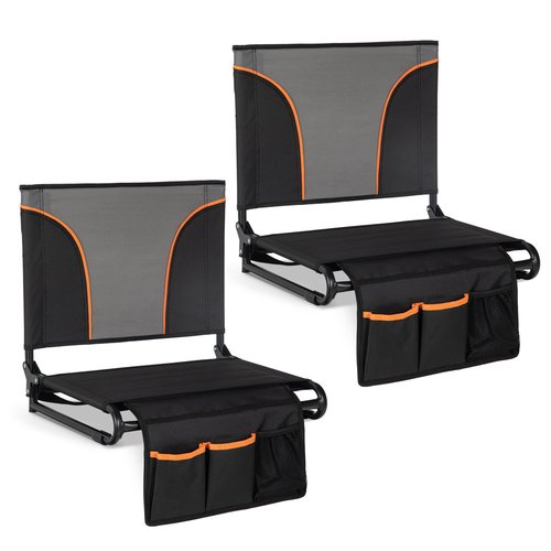 LET'S CAMP Folding Stadium Seats 2 Pack, Portable Bleacher Chairs with Back Support, Lightweight Stadium Chairs for Sports Events, Bleachers & Concerts, Black