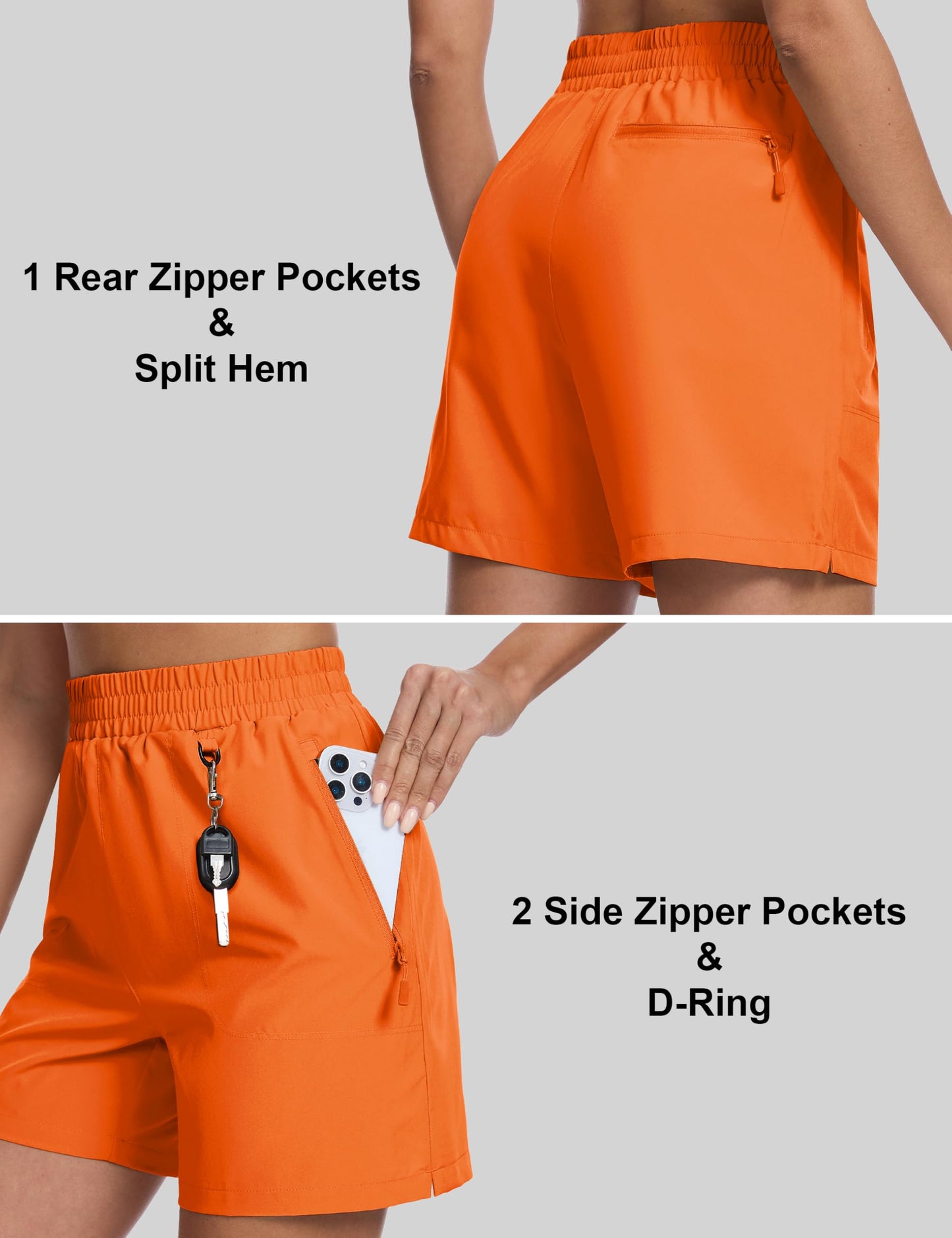 MAGCOMSEN Athletic Shorts for Women UPF 50+ Quick Dry Hiking Cargo Shorts Lightweight 5" Golf Shorts with Pockets Orange, L
