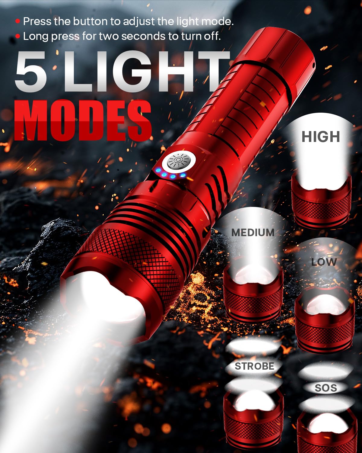 Victoper LED Flashlight 2 Pack Orange, Bright Tactical Torch High Lumens 5 Modes, Waterproof Zoomable Flash Light for Outdoor, Birthday Gifts for Men, Dorm Room Camping Essentials Gear for Guys